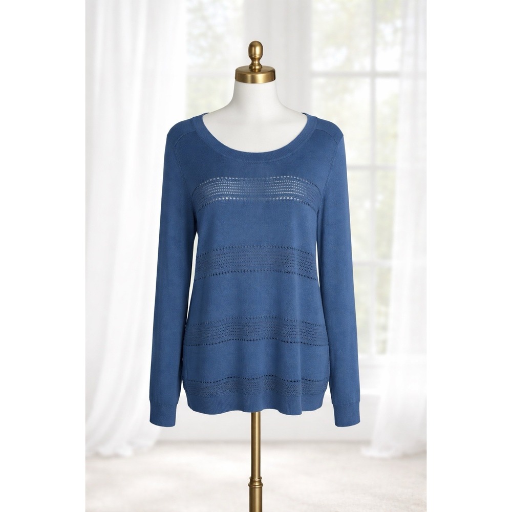 Athleta‎ Pointelle Crewneck Sweater Wool Lyocell Open Knit Cottage Blue Size M